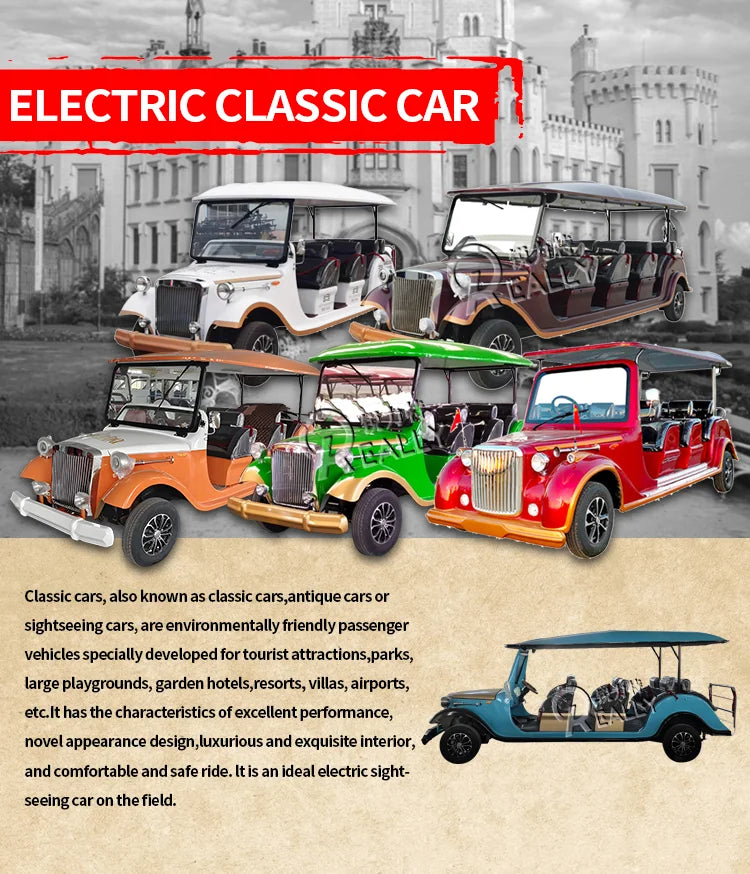2025 Elegant Amusement Park 6 8 11 Passenger Sightseeing Electric Tourist Car Vintage Electric Sightseeing Car
