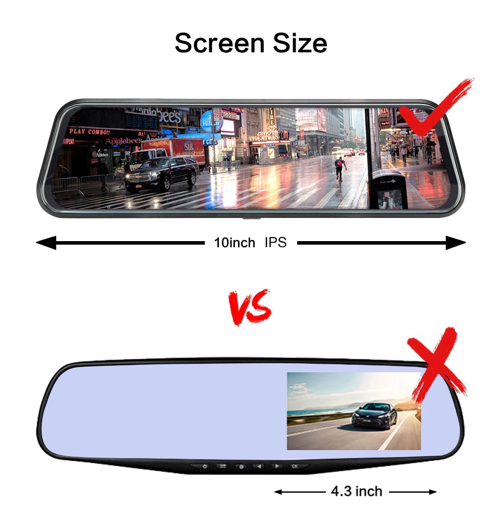10 Inch Touch Screen Stream Media Car DVR Dash Cam Dual Lens Rear View Mirror Auto Dashcam Video Recorder Car HD Dash Camera
