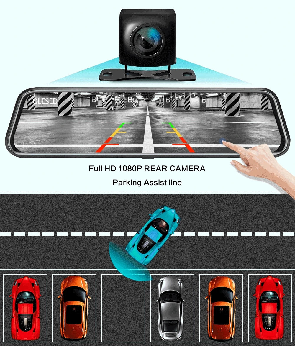 10 Inch Touch Screen Stream Media Car DVR Dash Cam Dual Lens Rear View Mirror Auto Dashcam Video Recorder Car HD Dash Camera