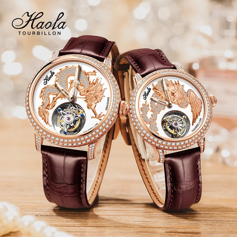 Haofa Couple Watch Luxury Tourbillon Watch Manual Movement Mechanical Wristwatch Sapphire Lovers Tourbillon Ladies Mens Watches