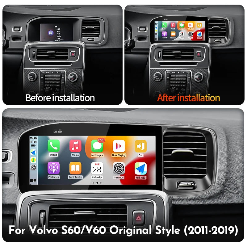 STWEI  Android14 Carplay Auto Car Radio GPS Multimedia Player for Volvo S60 V60 2011-2019 Stereo Head Unit Original Style Screen