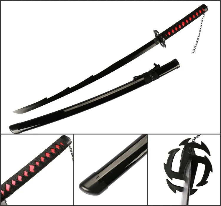 41 inch Kurosaki Ichigo Katana Black Wood Blade Zangetsu Decorative High Quality Cosplay Prop with Sword holder and belt