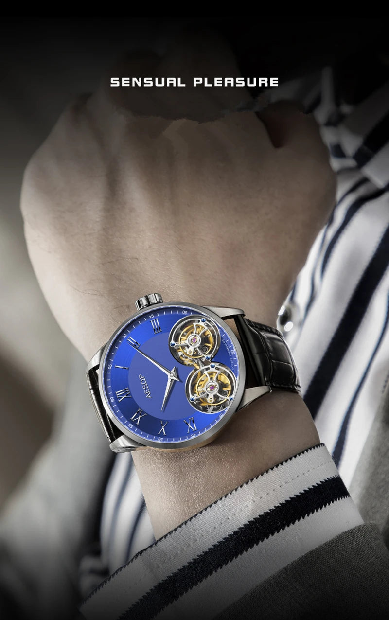 Aesop Men's Double Tourbillon Watch Hand Winding Movement Sapphire Business Fashion Male Mechanical Wristwatches Waterproof 2025