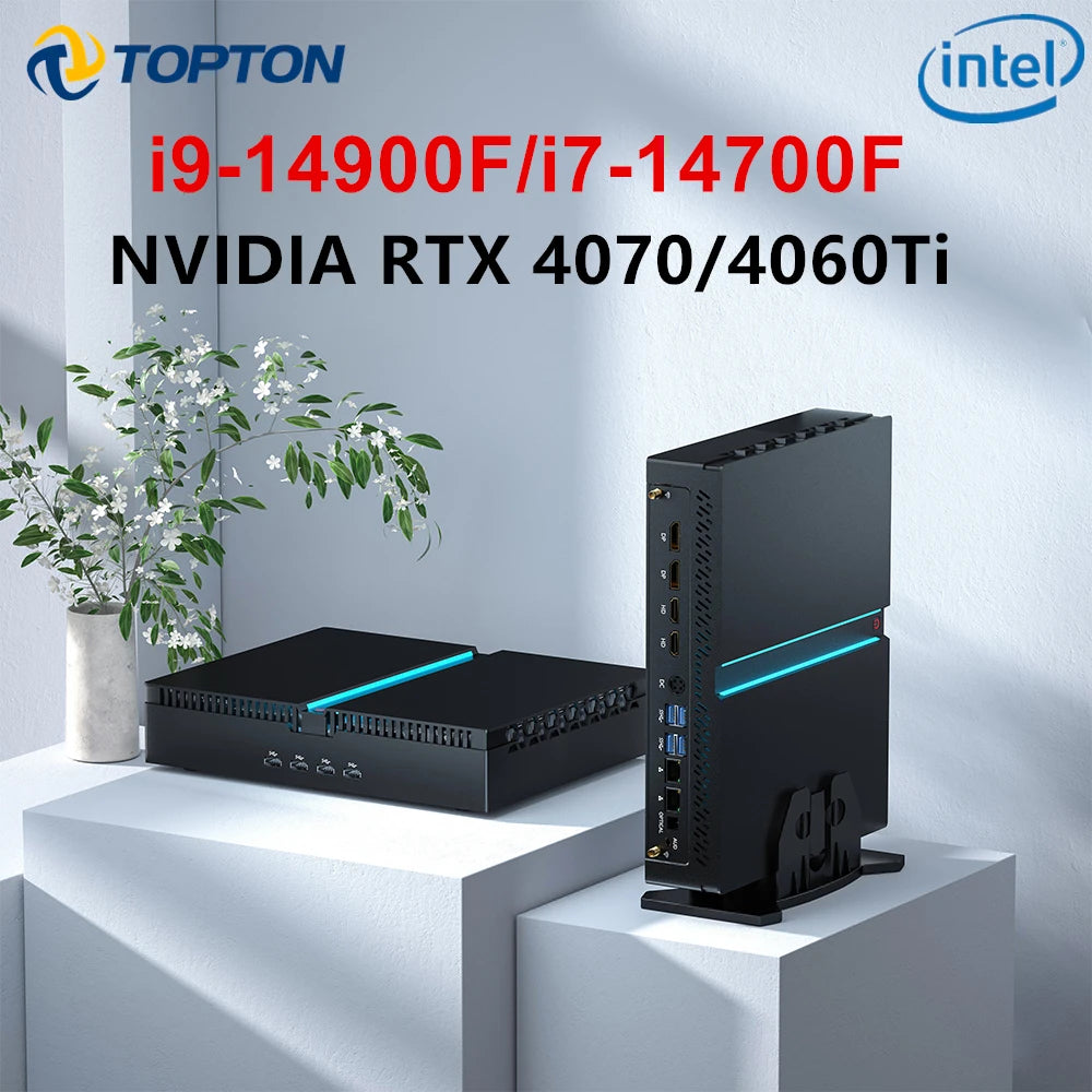 Mini Gaming PC Desktop Computer i9 14900F i7 14700F RTX 4070 12G 4060Ti 64G DDR5 4T SSD Four Display 8K Outputs Optical