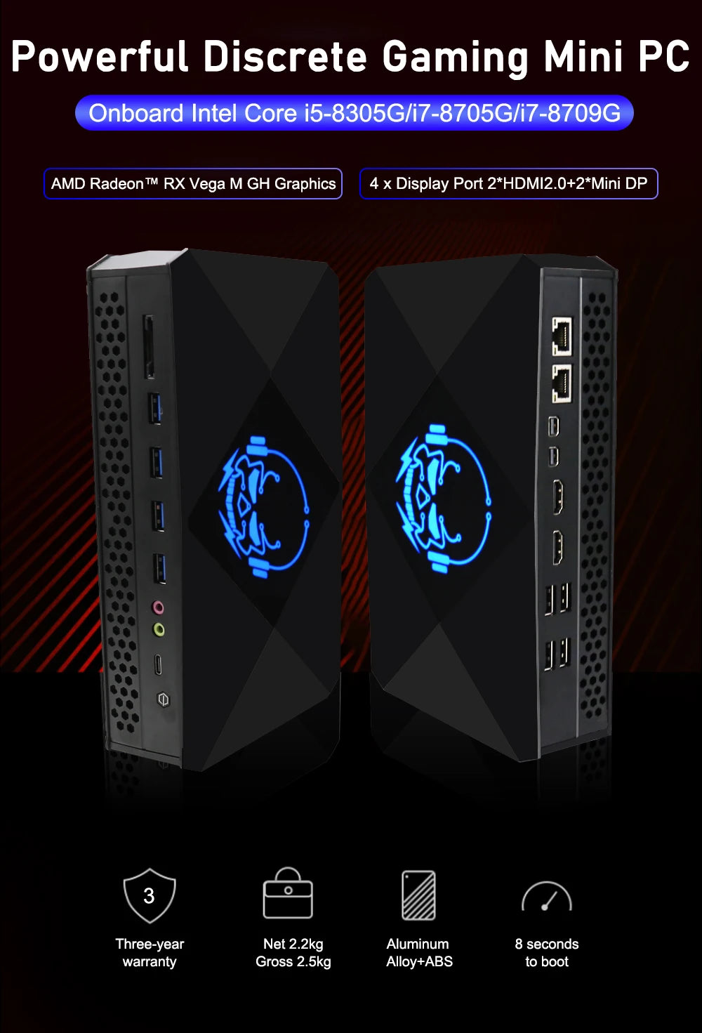 Newest EGLOBAL Mini Computer with Core I5 8305G I7 8705G Quad Core DDR4 3-Year Warranty Gaming Mini PC
