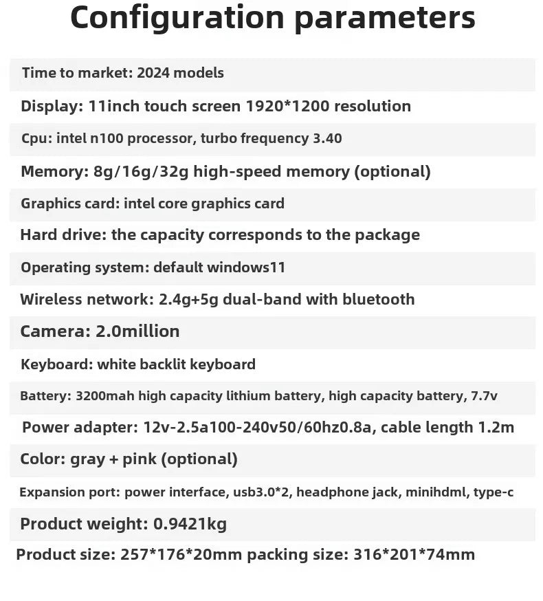 Factory Price 2025 New 11 Inch Touch Screen Laptop 110YP Intel N100 Quad Core DDR4 16B Memory Backlit Keyboard IPS Front Camera