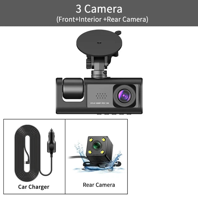 3 Camera Lens Car DVR 3-Channel Dash Cam HD 1080P Dash Camera Dual Lens Dashcam Video Recorder Black Box Dash Camera Car Dvr