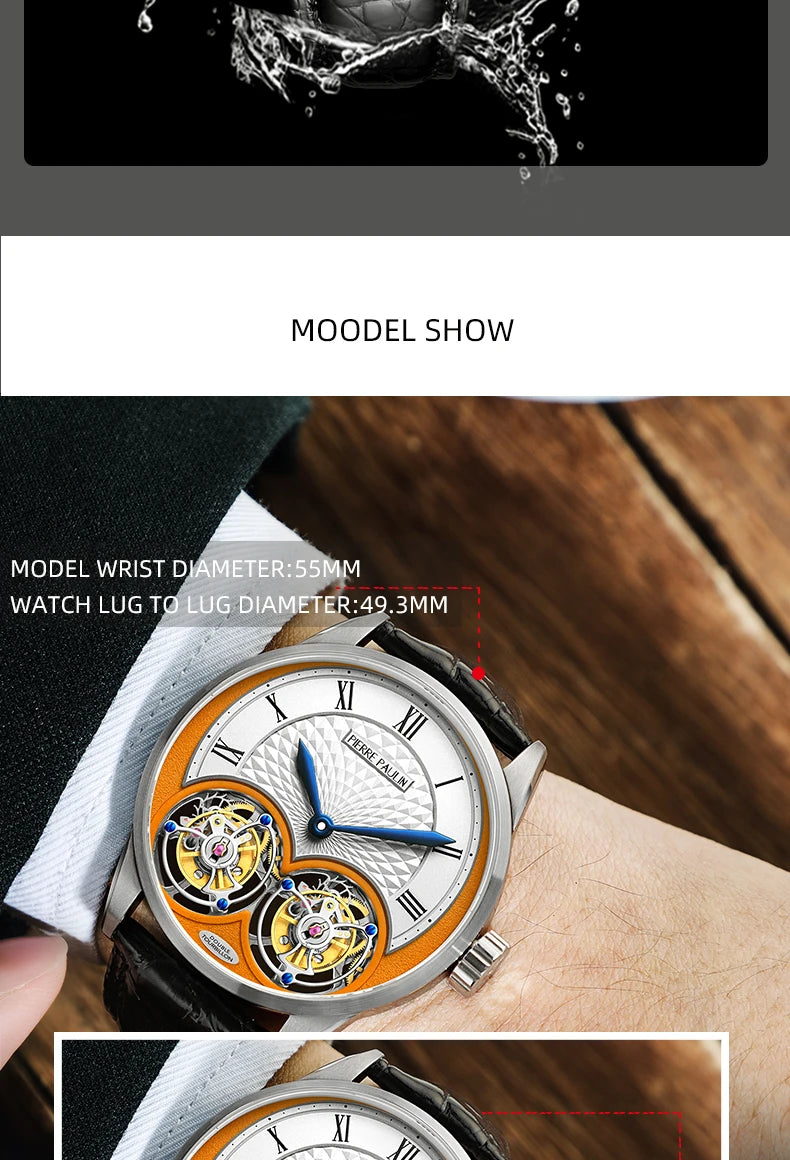 MERKUR genuine Double Tourbillon Manual Mechanical Watch Men's Luxury Formal Business Men's A Certified Millionaire Watch