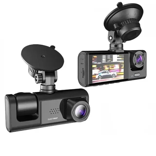 3 Lens Full HD 1080P Dashcam 3 Channel Vehicle DVR Dash Cam with LCD Screen Black Box Car Camcorder for Video Recording
