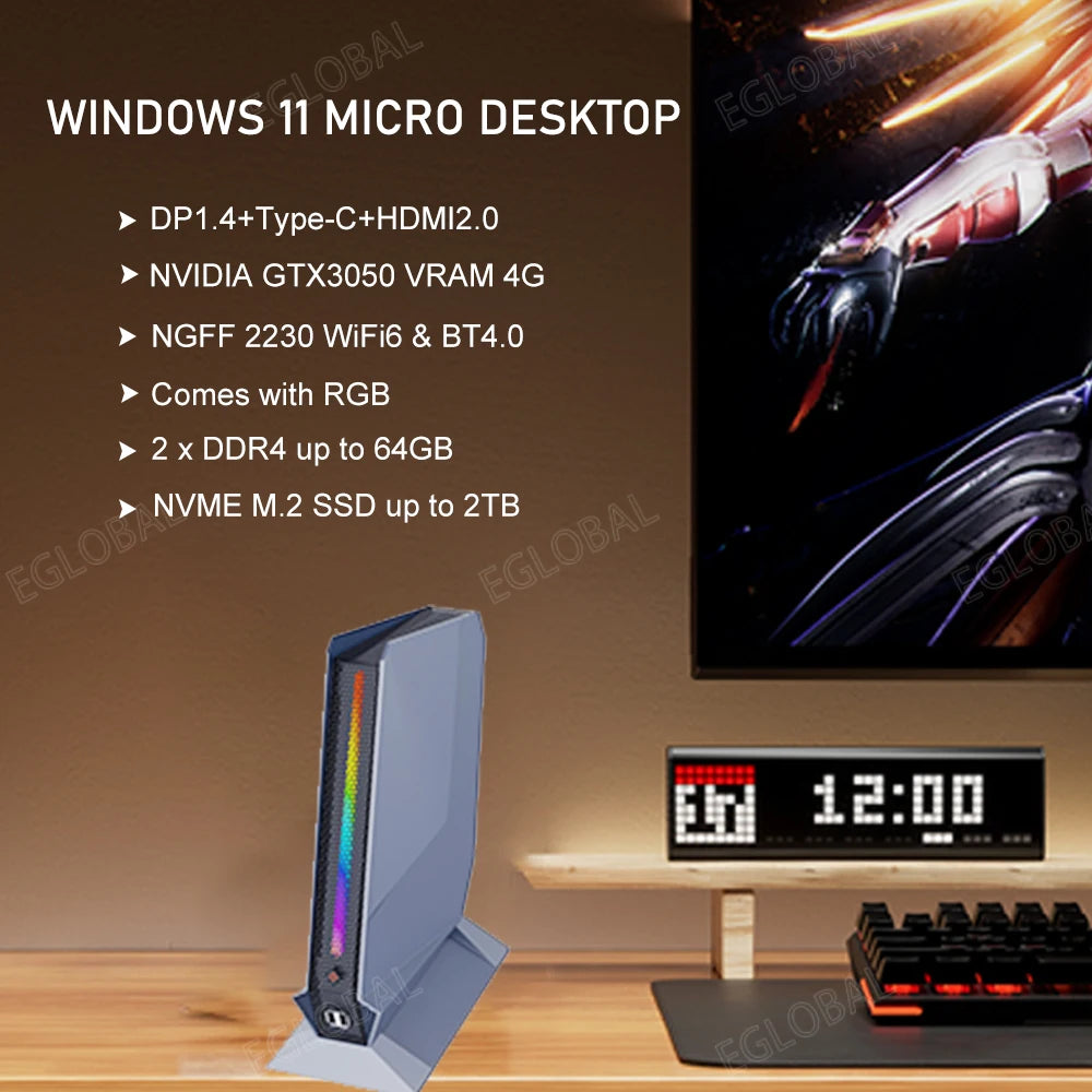 Eglobal 13th Gen Gaming PC I9 13900H I7 13700H Mini PC RTX3050 8G Mini PC Gamer Desktop Computer Barebone System PCIE4.0