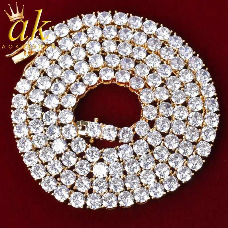 Aokaishen Tennis Chain Men Necklace Real Gold Plated Hip Hop Rock Street Jewelry Iced Out Charms Free Shipping Items Christmas
