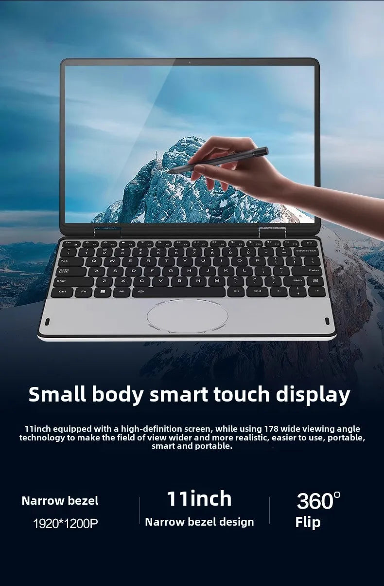 Factory Price 2025 New 11 Inch Touch Screen Laptop 110YP Intel N100 Quad Core DDR4 16B Memory Backlit Keyboard IPS Front Camera