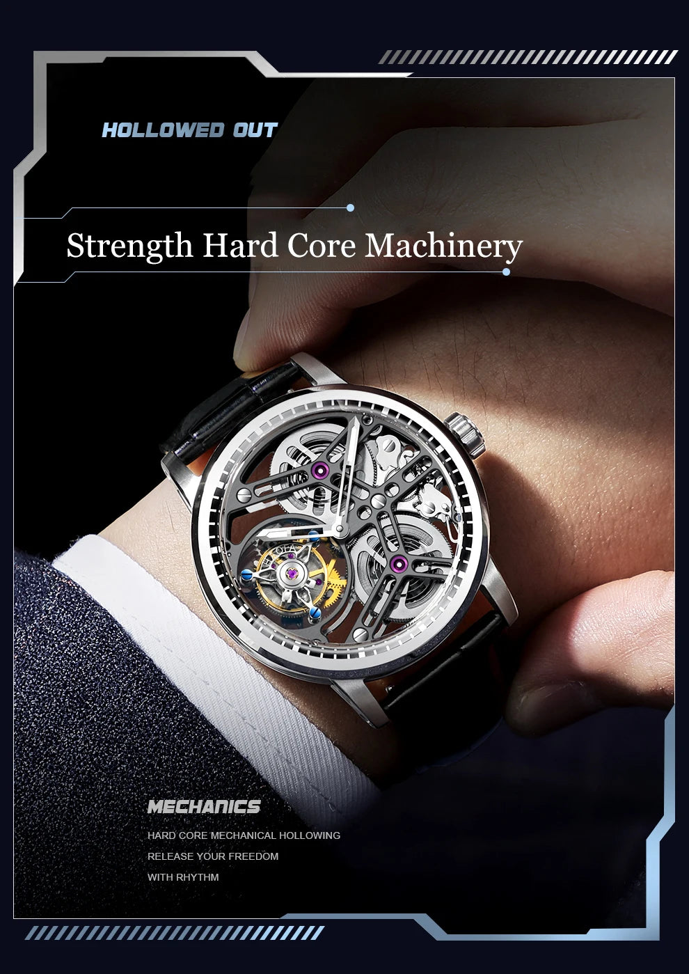 Haofa Manual Tourbillon Mechanical Watches For Men Waterproof Skeleton Luxury Sapphire Flying Tourbillon Movement Men Watch 1940