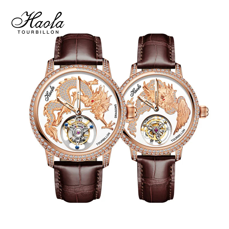 Haofa Couple Watch Luxury Tourbillon Watch Manual Movement Mechanical Wristwatch Sapphire Lovers Tourbillon Ladies Mens Watches