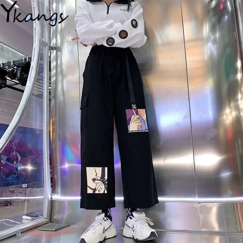 Cute Y2K Striped Pants Women Kawaii Sweet Harajuku Fleece Sports Korean Fashion Sweatpants Girly Basic Cartoon Japanese Trousers