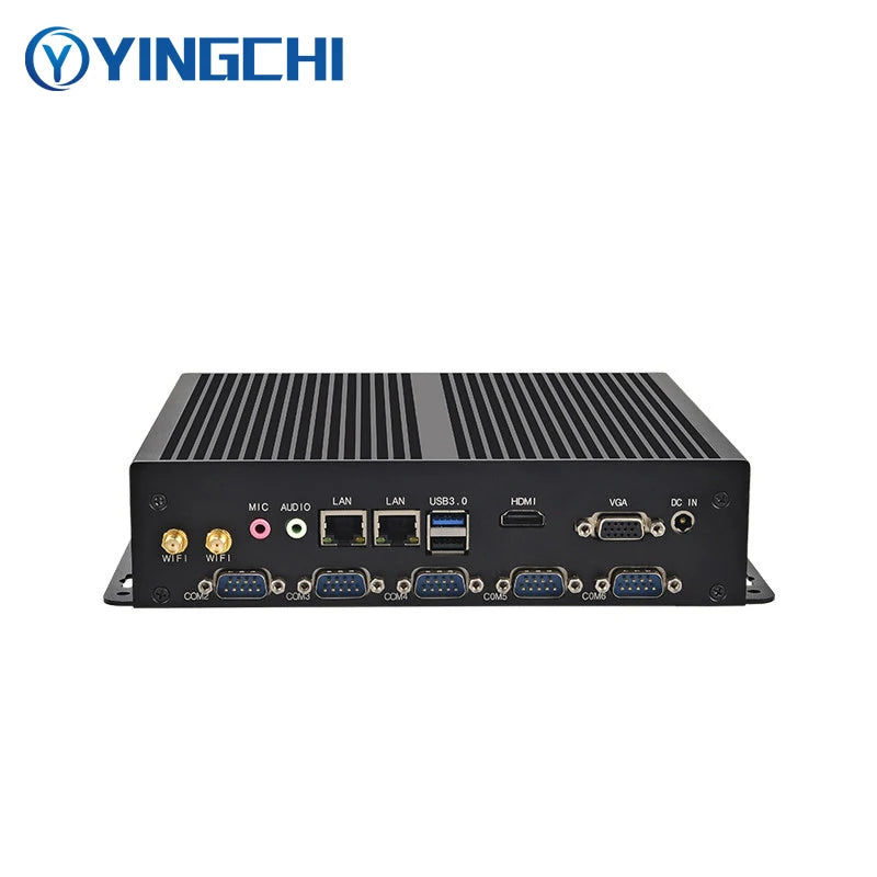 YINGCHI Micro Industrial Computer J1900 Fanless Mini Gaming PC 6 COM 2 LAN Win10 Linux