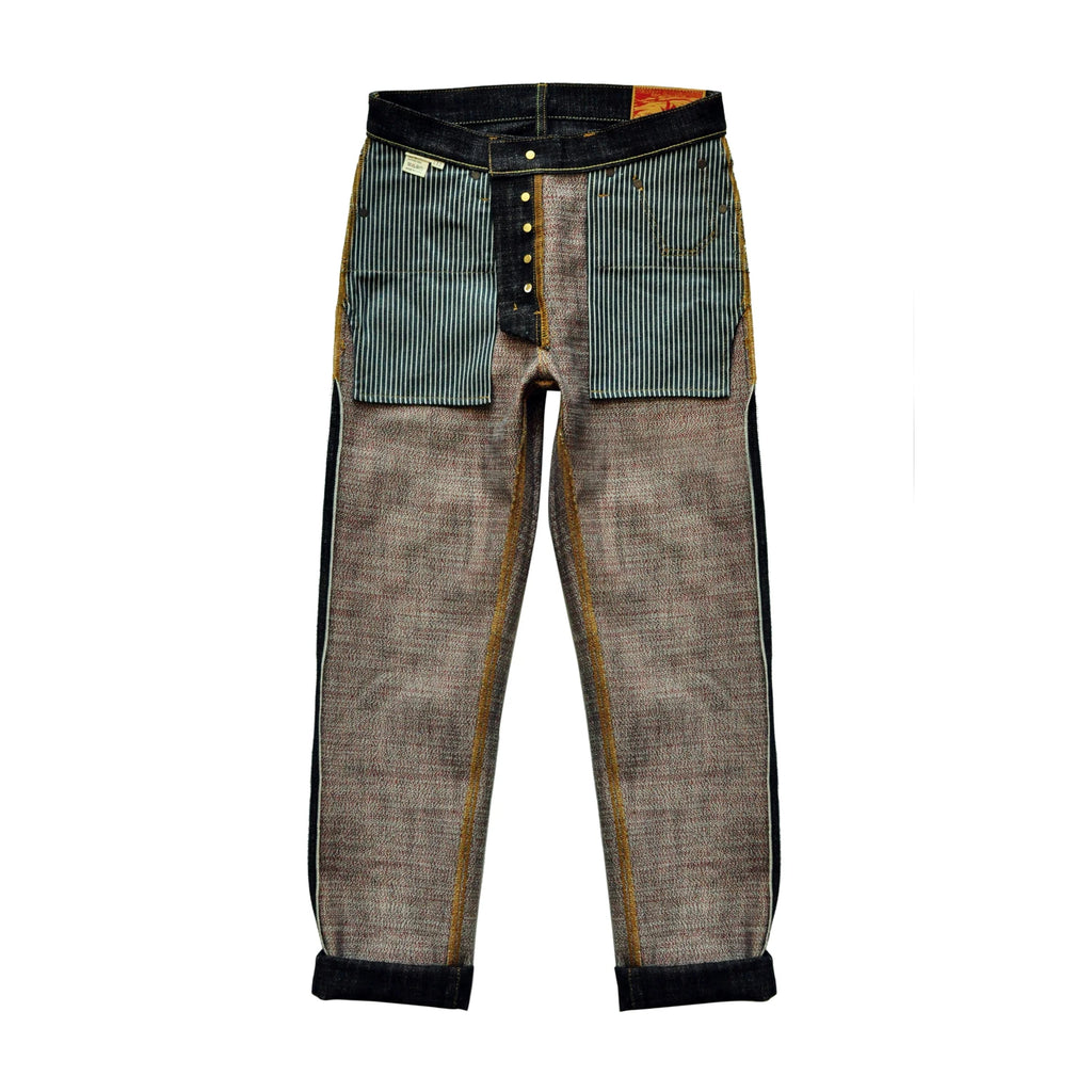 Saucezhan EX315XX-BO-Fire Jeans for Men Furinkazan Selvedge Jeans Mens Jeans Taper Fit 16.8 OZ Silver-plated Buttons Raw Denim
