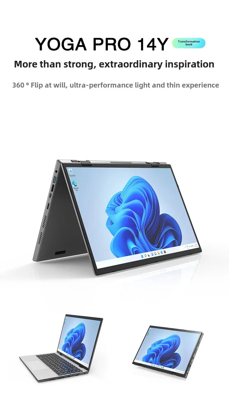 Hot Selling 14 Inch Slim Yoga Metal Touch Screen Laptop Intel 16Gb 2240*1440 Ips Windows 11 360 Degree Win11 Personal & Home Use