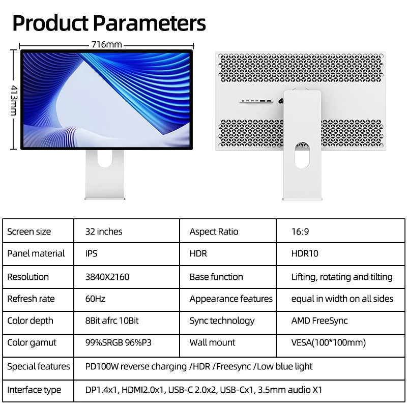 Kuycon 32 INCH Display 2K 4K 5K Resolution 60HZ Refresh LCD Monitors Gaming PC Desktop Monitor