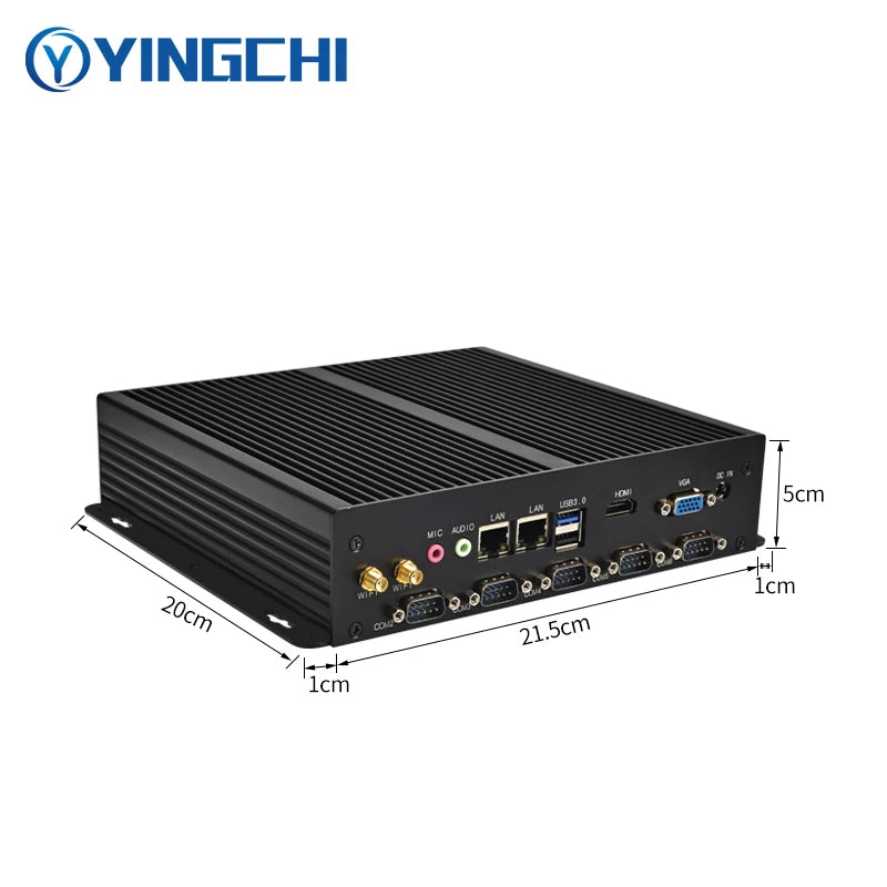 YINGCHI Micro Industrial Computer J1900 Fanless Mini Gaming PC 6 COM 2 LAN Win10 Linux
