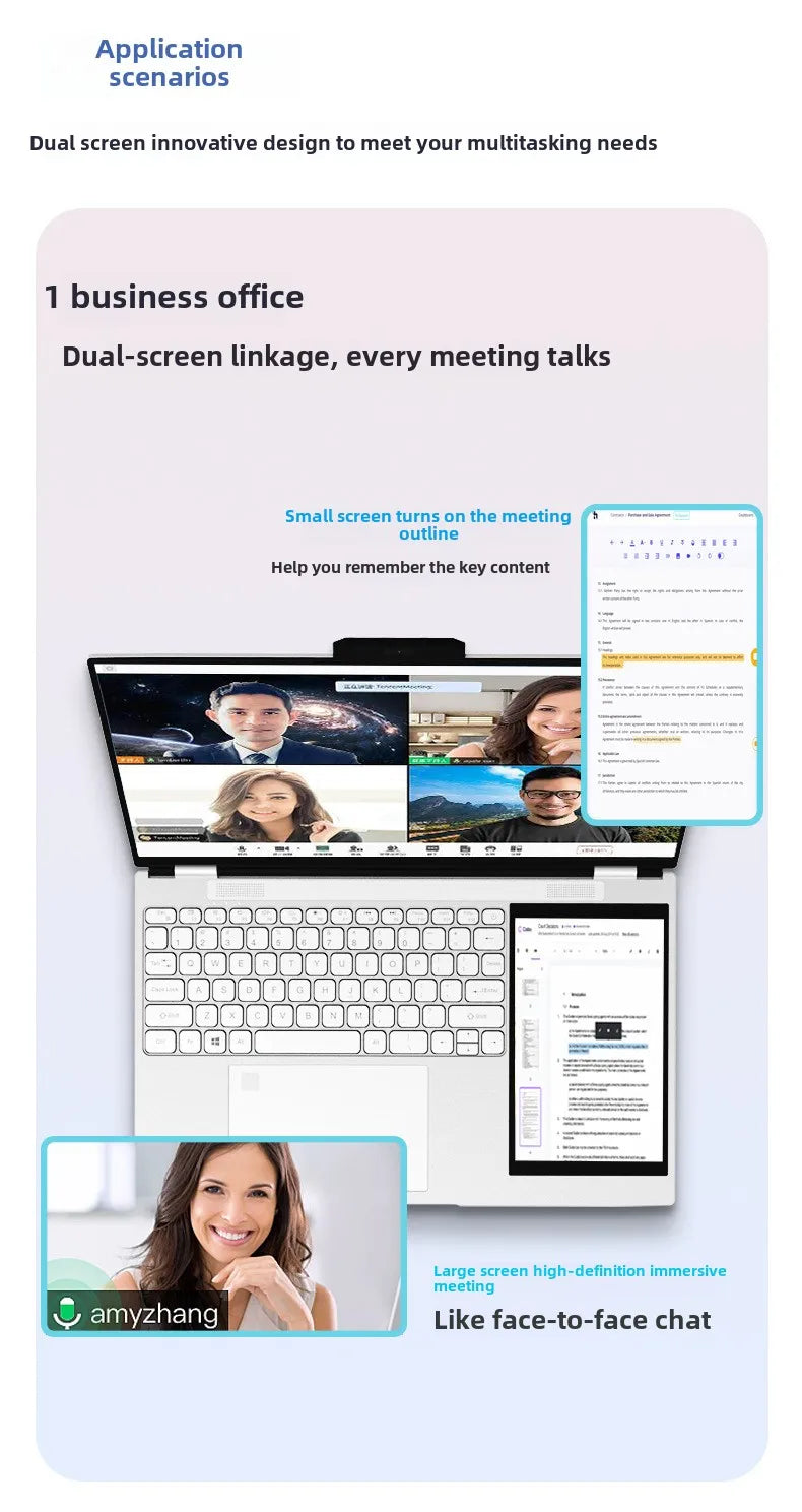 2025 NEW Wholesale Portable Business Laptop 15.6+7 Inch Dual Screen 32G+2TB Intel Processor Win11 with Camera English Keyboard