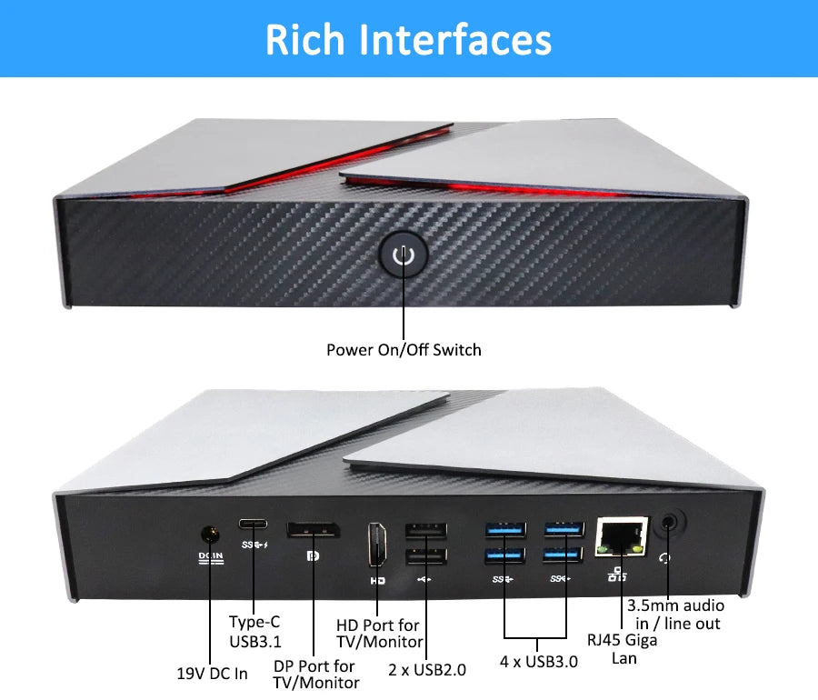 Eglobal Mini PC Core Gen 9th Octa Cores DDR4 64GB with 512GB RAM 6*USB Ports Portable Game Computer Win 10/Linux Mini Gaming PC