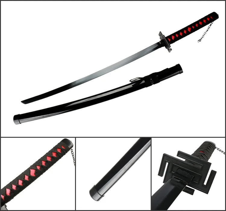 41 inch Kurosaki Ichigo Katana Black Wood Blade Zangetsu Decorative High Quality Cosplay Prop with Sword holder and belt