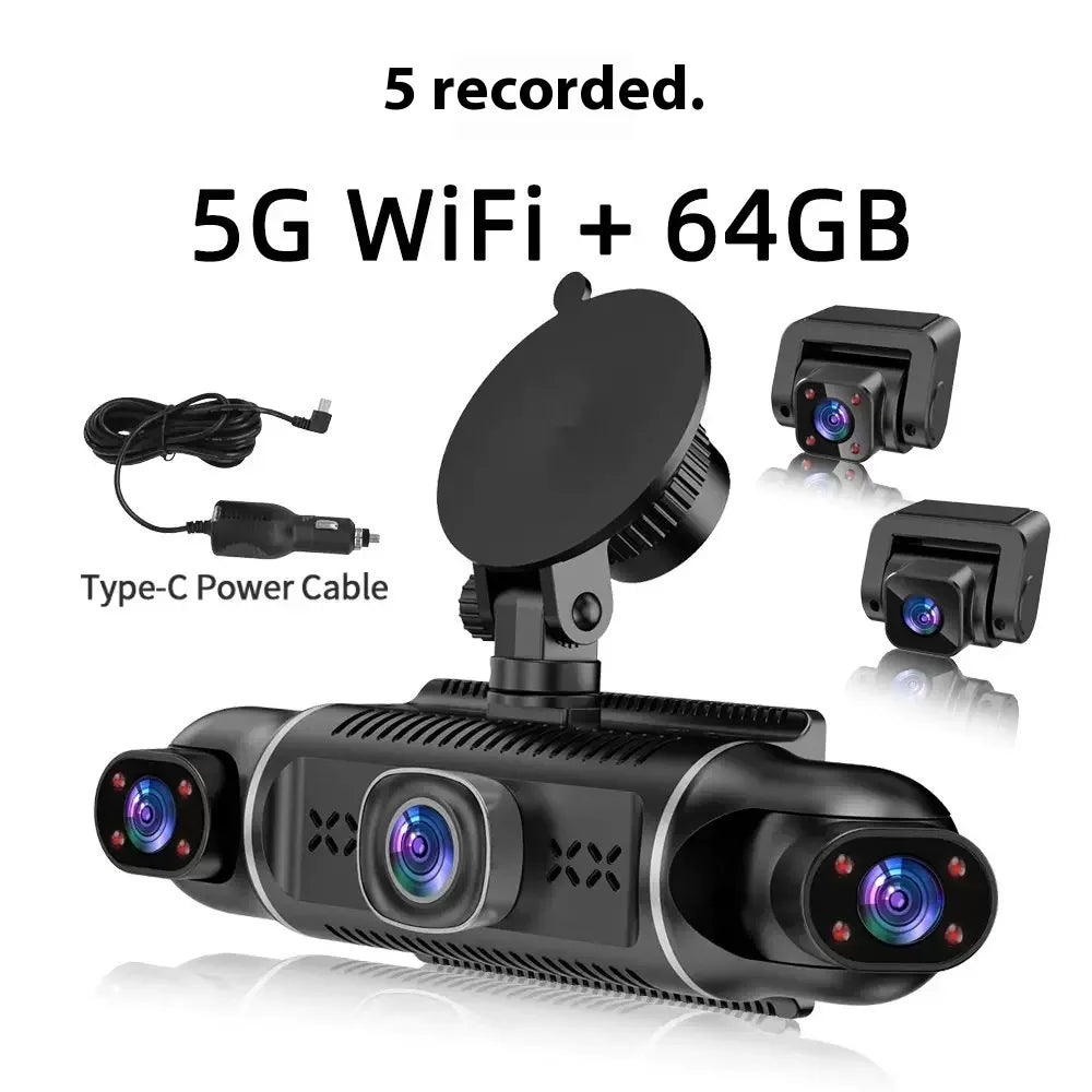 3-Inch HD 1080P IPS Screen Dash Cam 360° 360-degree WiFi Car Mount Video Recorder for In-Car Outdoor Front Rear Left Recording