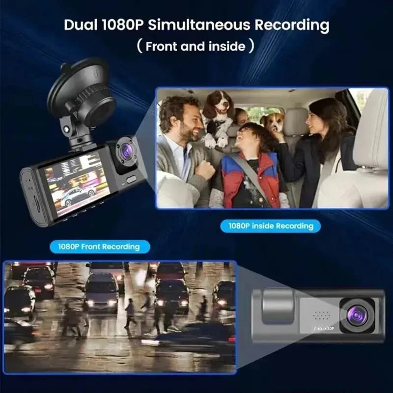 3 Lens Full HD 1080P Dashcam 3 Channel Vehicle DVR Dash Cam with LCD Screen Black Box Car Camcorder for Video Recording