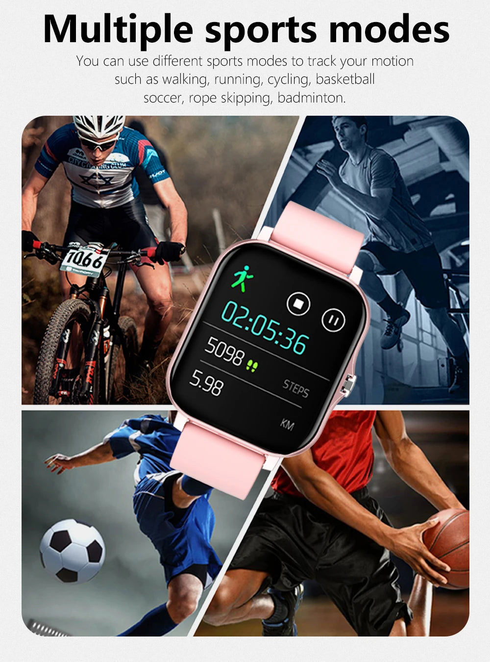 Smart watch with full touch screen, call, message reminder, music control and other functions, compatible with iPhone/android mo
