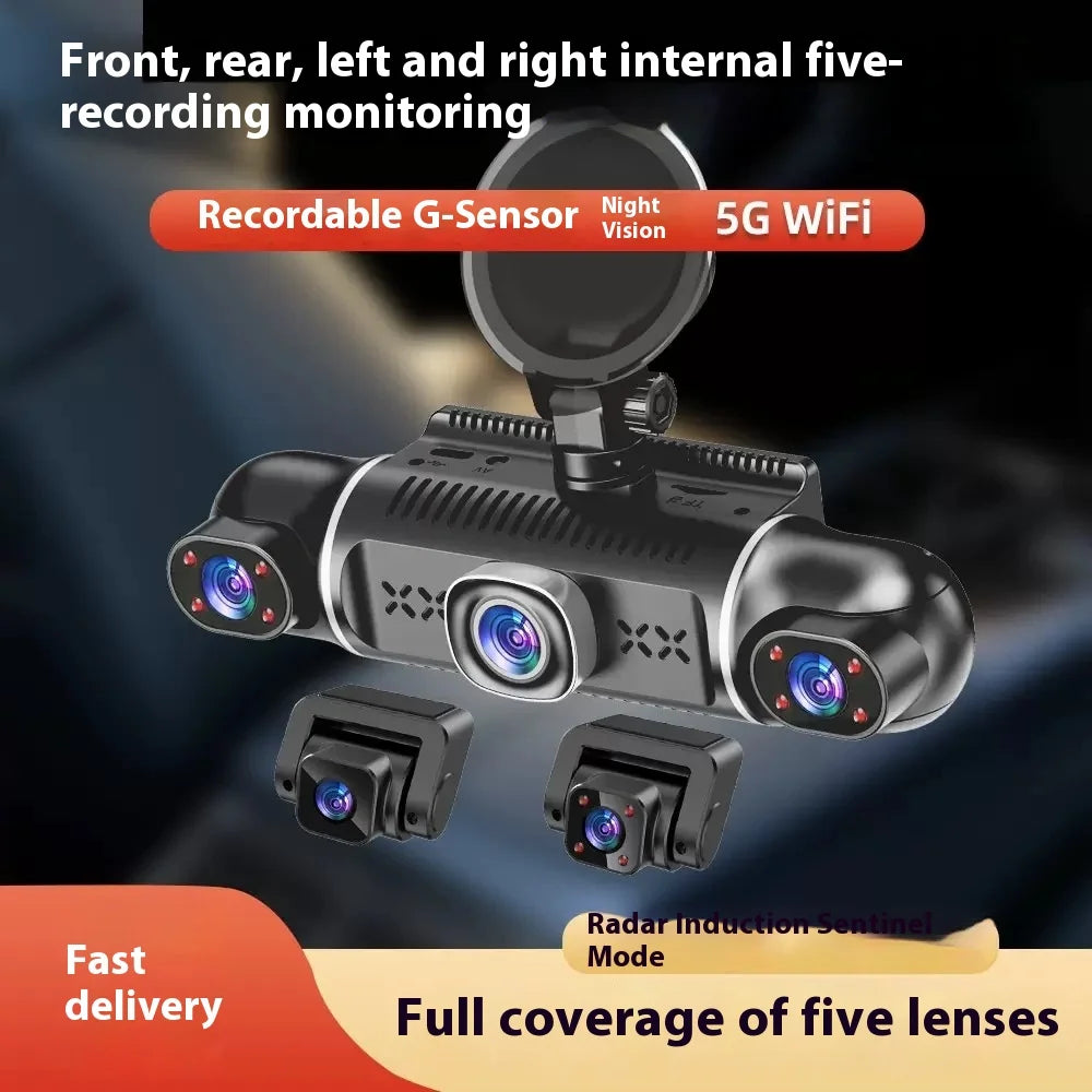 3-Inch HD 1080P IPS Screen Dash Cam 360° 360-degree WiFi Car Mount Video Recorder for In-Car Outdoor Front Rear Left Recording