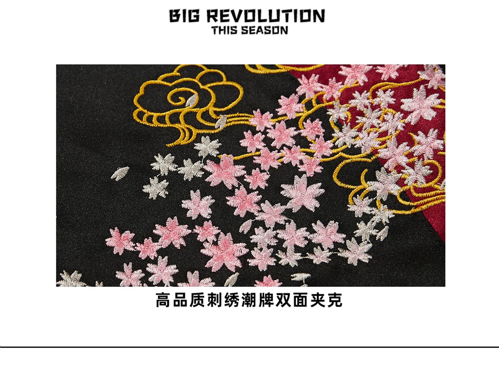 Red Black Cherry Blossoms Sakura Carp Embroidered Original Yokosuka Sukajan Souvenir Jackets
