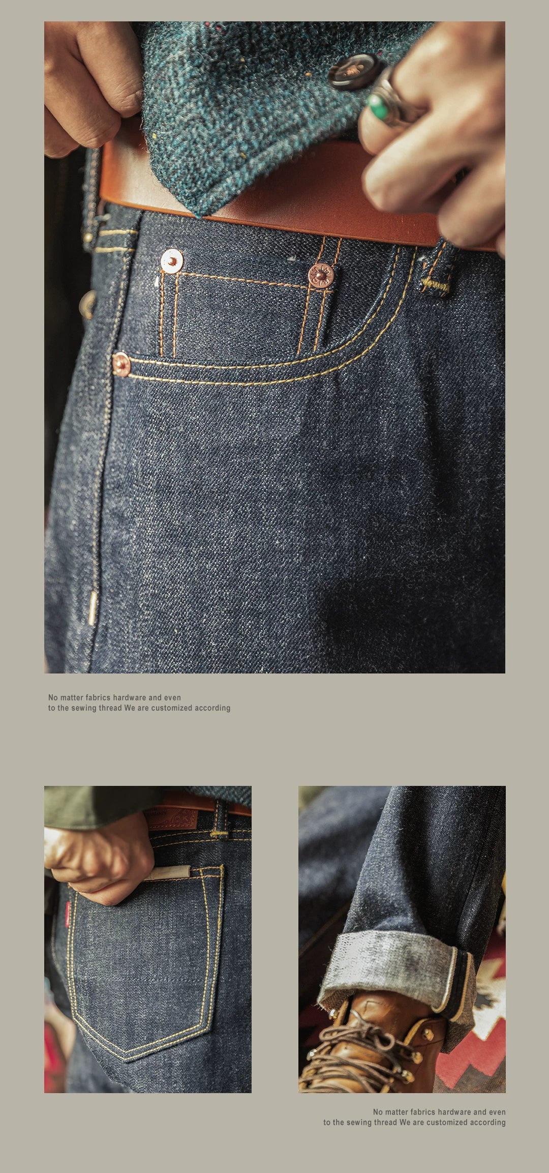 SD107-0001 Red Tornado Heavy Weight Indigo Selvage Unwashed Pants Unsanforised Thick Raw Denim Jean 17oz