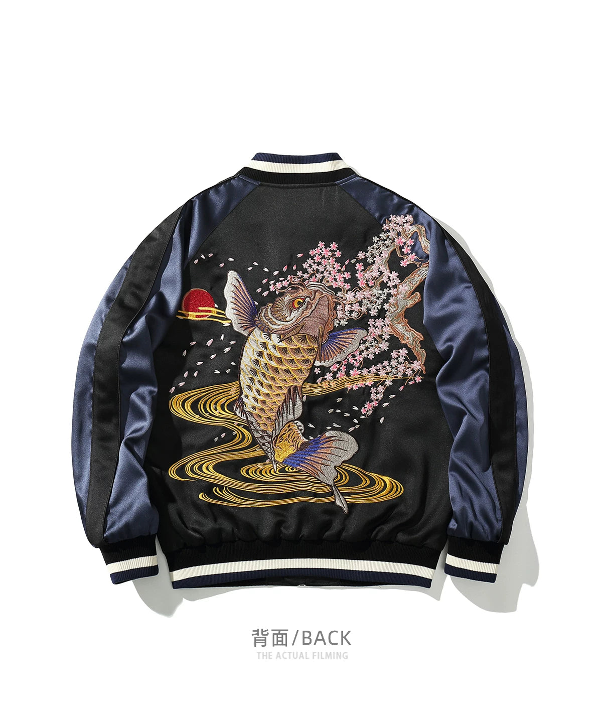 Red Black Cherry Blossoms Sakura Carp Embroidered Original Yokosuka Sukajan Souvenir Jackets