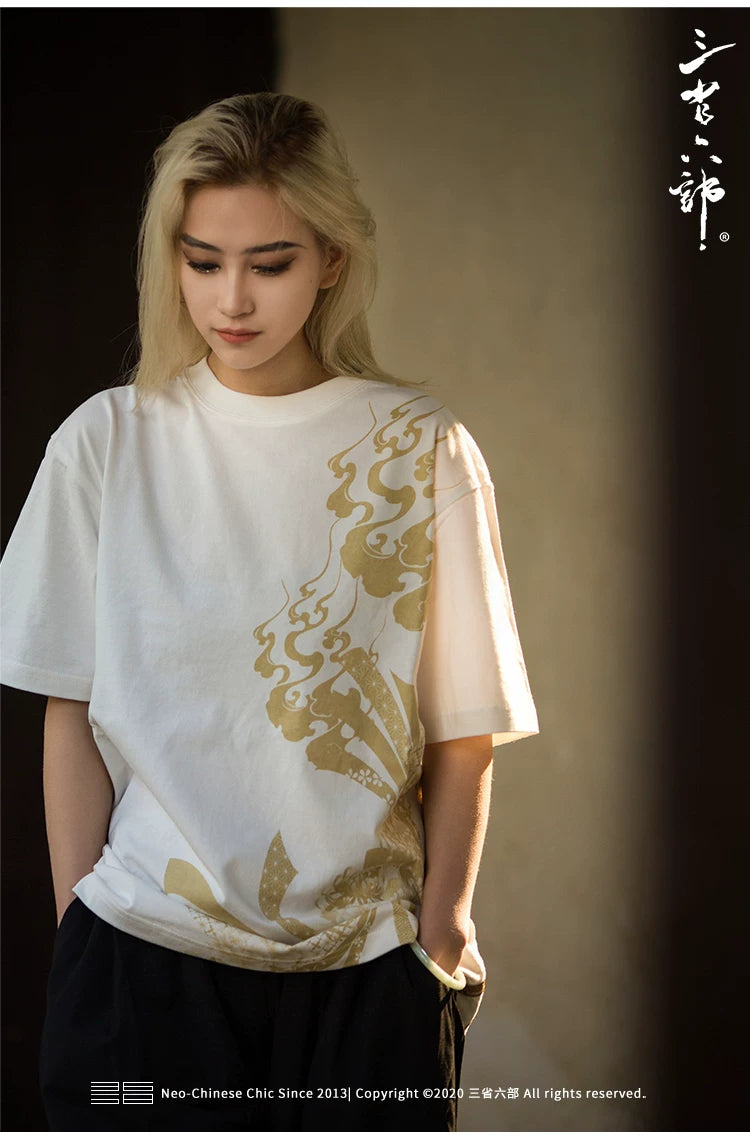 Black White Yokosuka Phoenix Suzaku Embroidered T Shirt Tops High Street Hip Hop Vintage Casual Men Boys Cotton Sweatshirt