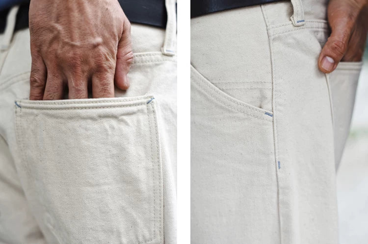 Sauce Zhan Mens Jeans Selvedge Denim White Jeans Regular Fit hight rise  14 Oz One Wash