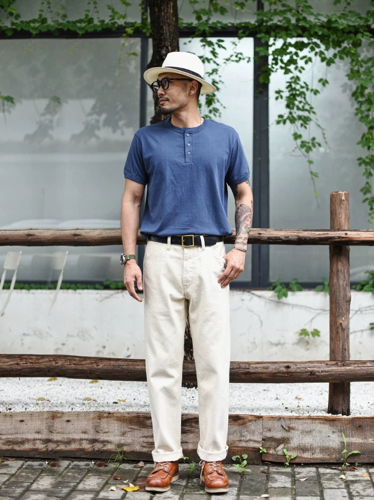 Sauce Zhan Mens Jeans Selvedge Denim White Jeans Regular Fit hight rise  14 Oz One Wash