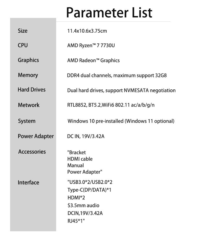 Mini PC CPU AMD Ryzen 7730U 8-core 16 wire mini desktop computer host home gaming laptop business office mini host