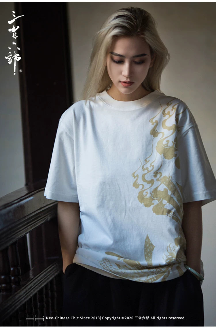 Black White Yokosuka Phoenix Suzaku Embroidered T Shirt Tops High Street Hip Hop Vintage Casual Men Boys Cotton Sweatshirt
