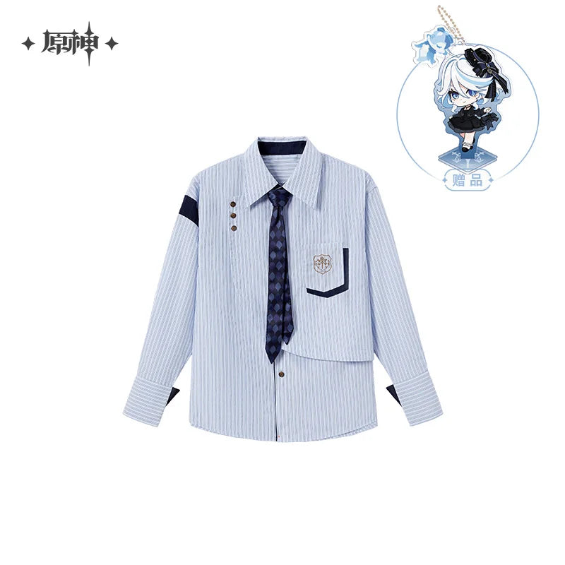 Pre-sale Official Genshin Impact Furina Unisex Striped Casual Shirt Daily Wearing Fashion Long Sleeve Blouse Cosplay Costumes