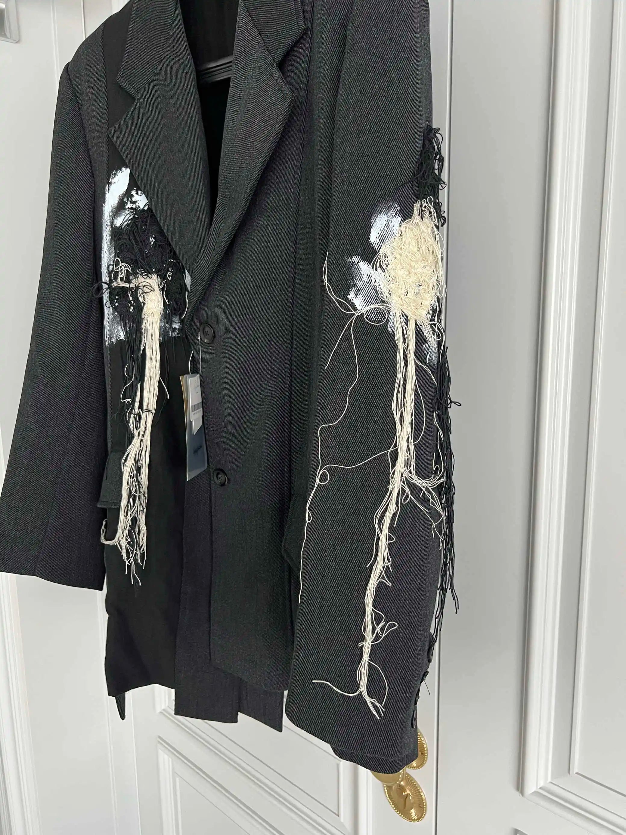 TOP-YAMAMOTO original design hand-embroidered, painted and thickened woolen patchwork suit
