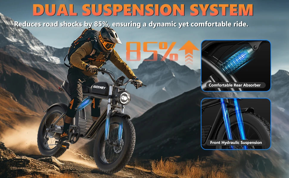 Kickwey K7 Adult Electric Bicycle 1500w 48V23ah Ebike 46km/h Mountain Electric Bike 20" Fat Tire Dirtbike Motorcycle E Bike