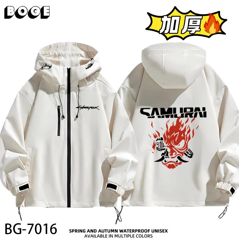 2077 Game Anime Surroundings Casual Men's Autumn Winter Thiened Faionable All-Match Hooded Jaet Waterproof Po...