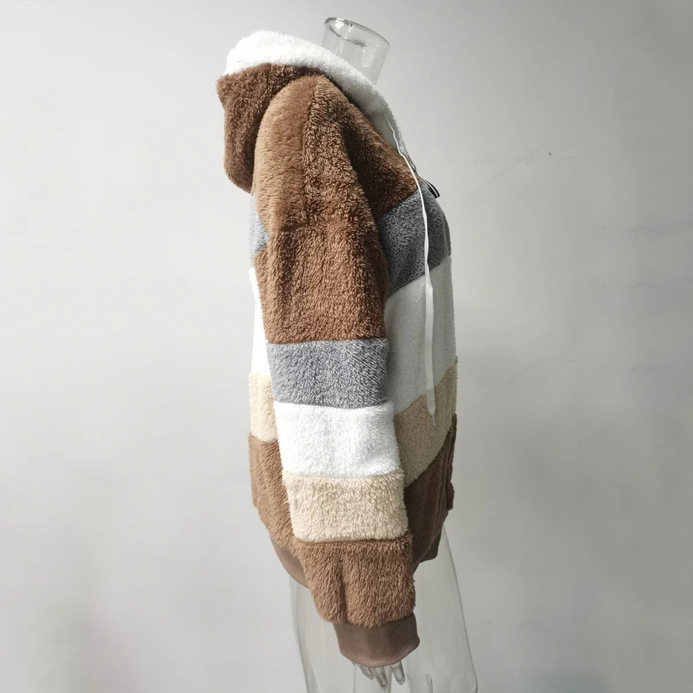 Oversized Jacket for Women Coat 2025 Autumn Winter Warm Plush Pocket Hooded Streetwear Loose Lady Zipper Cashmere Outerwear Coat
