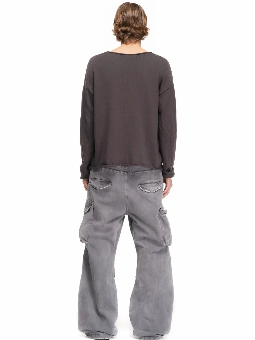 No faith studios herringbone twill grey ripped patch paint multi-pocket overalls