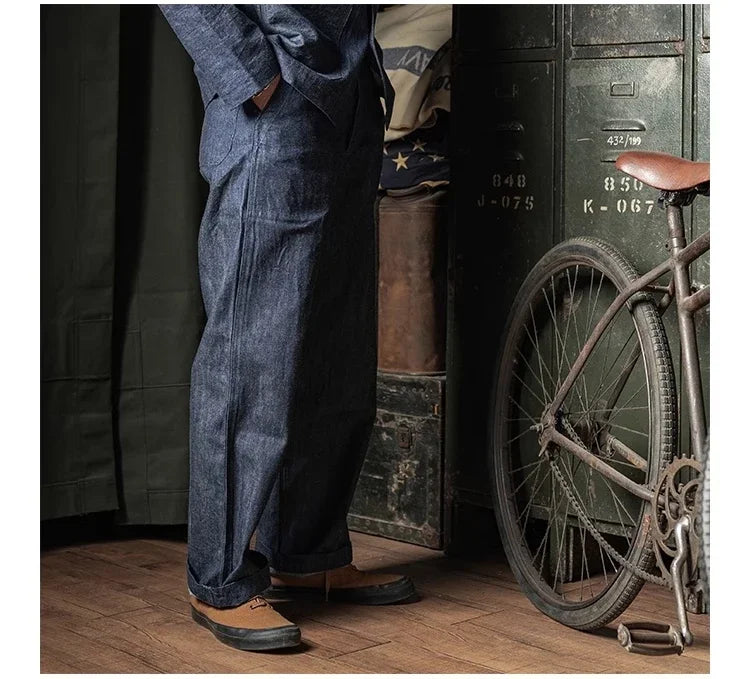 Rugged Bronson 40s USN Selvedge Denim Work Pants High Waist Wide Leg Men's Jeans