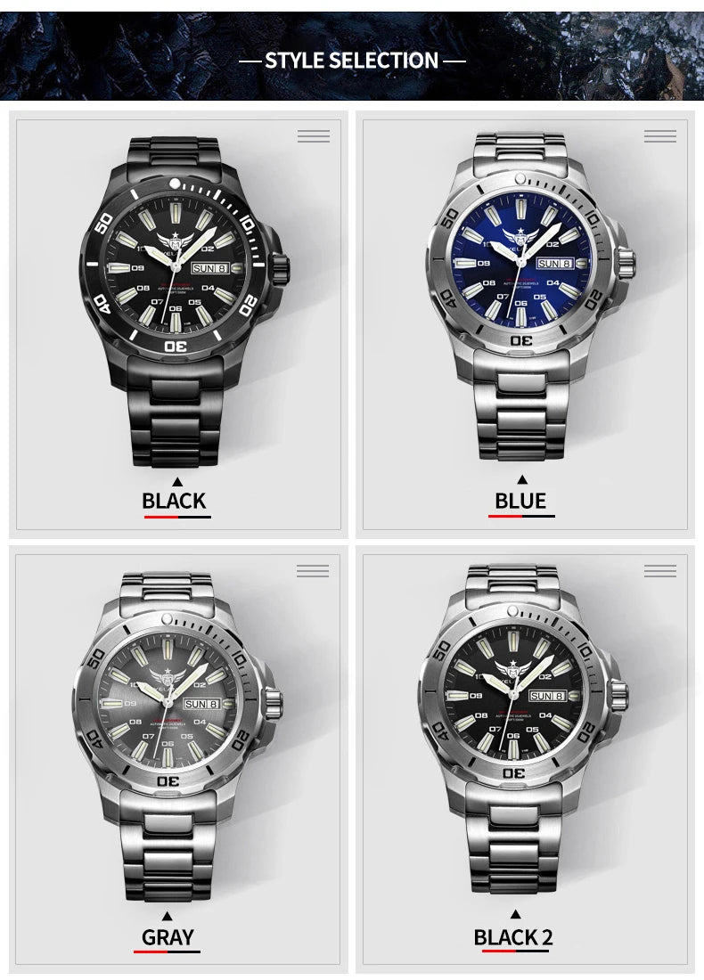 YELANG New Men Automatic Mechanical Watch T100 Self Luminous SWISS ETA Movement 25Jewels Deep Sea DiverSwim Waterproof 300m V5