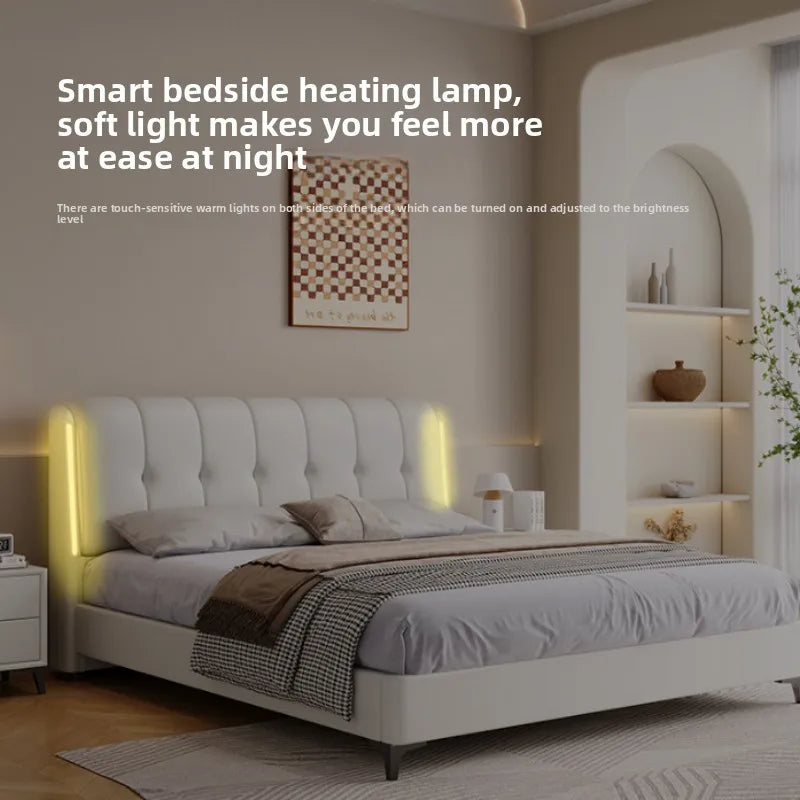 Cream white bed modern minimalist master bedroom bed frame light luxury comfortable bases e armações de cama interior furniture