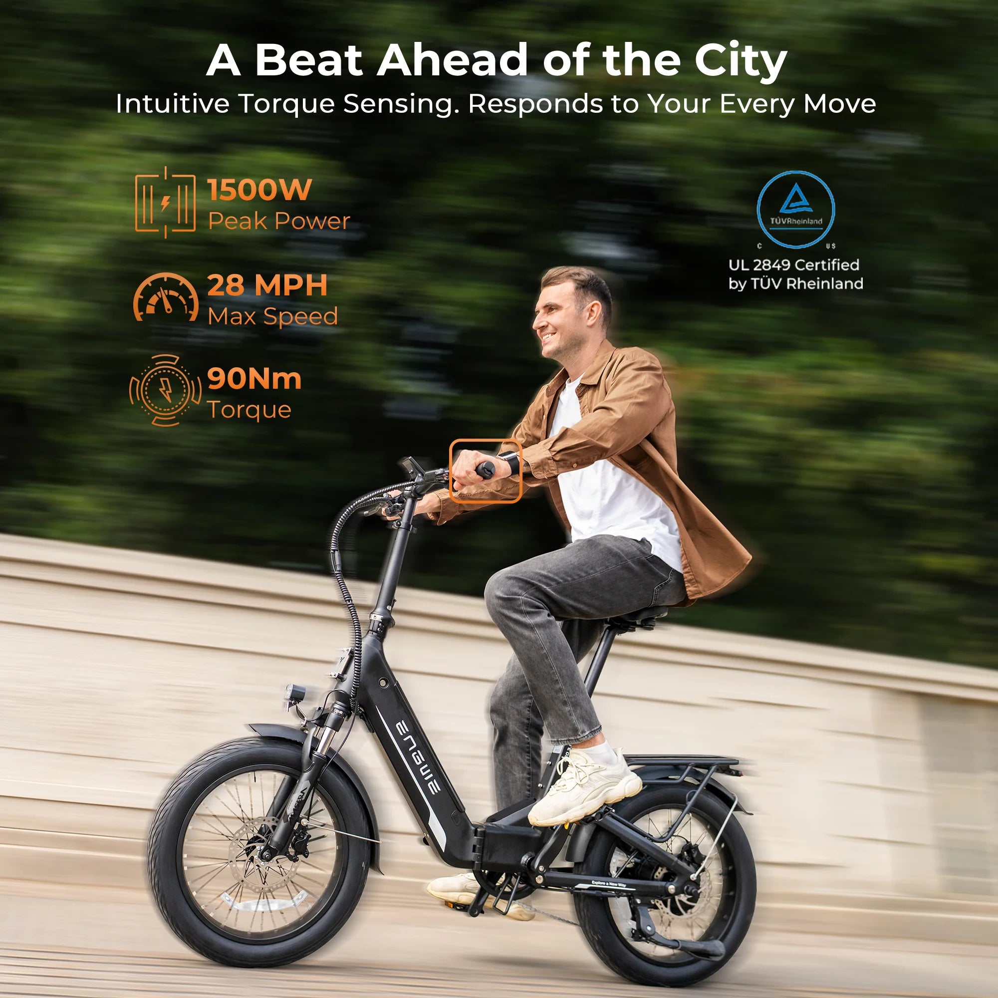 ENGWE L20 3.0 Full Suspension E-Bike, 1500W 48V 15Ah 60Miles, Smart GPS Anti-Theft, 28MPH Foldable Commuter Ebike
