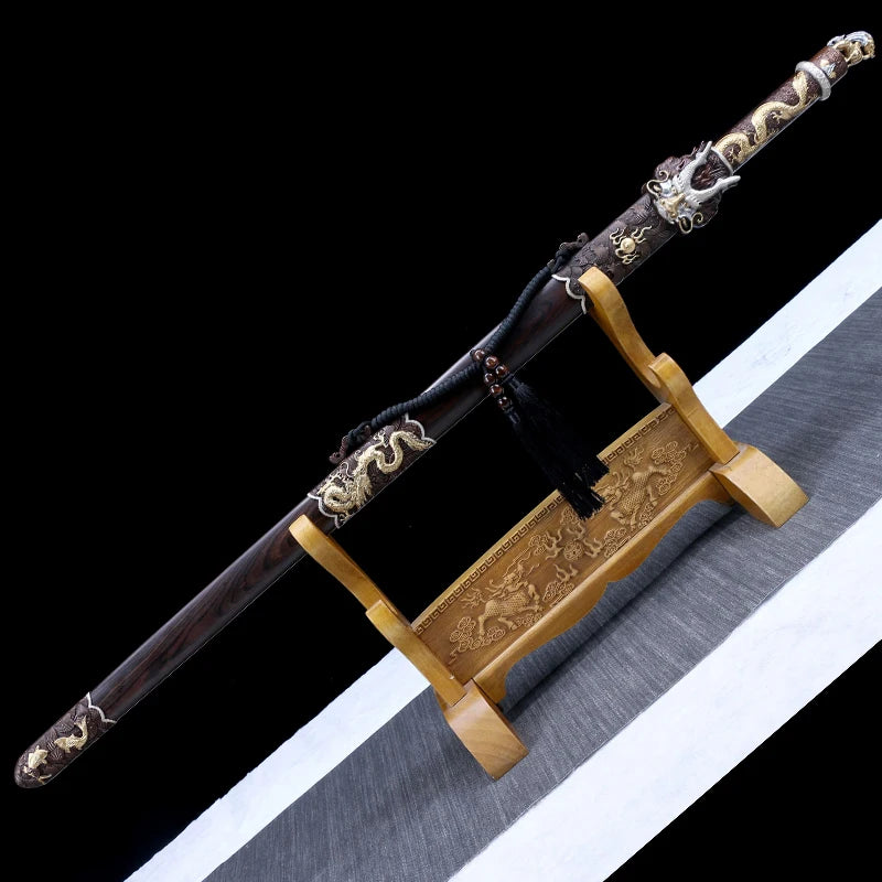 Quality Chinese Dragon Sword Handmade Forged Folded Steel Blade Ebony Wood Sheath Collection Art Props Antique Swords